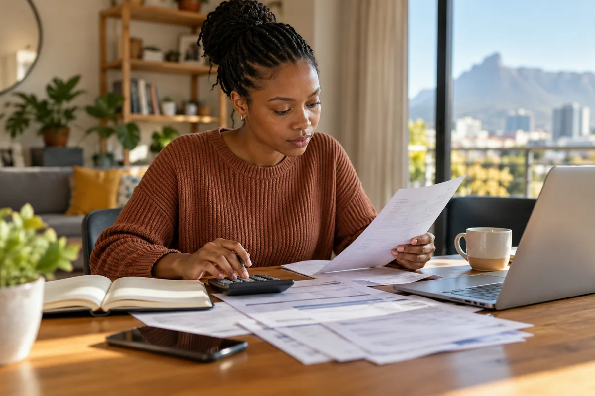 South African banking employee helping a customer at a modern service desk