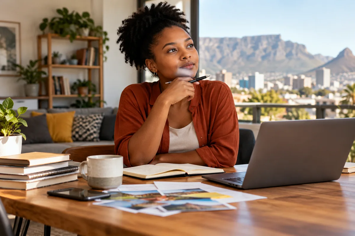 South African worker comparing career paths and training requirements on paper