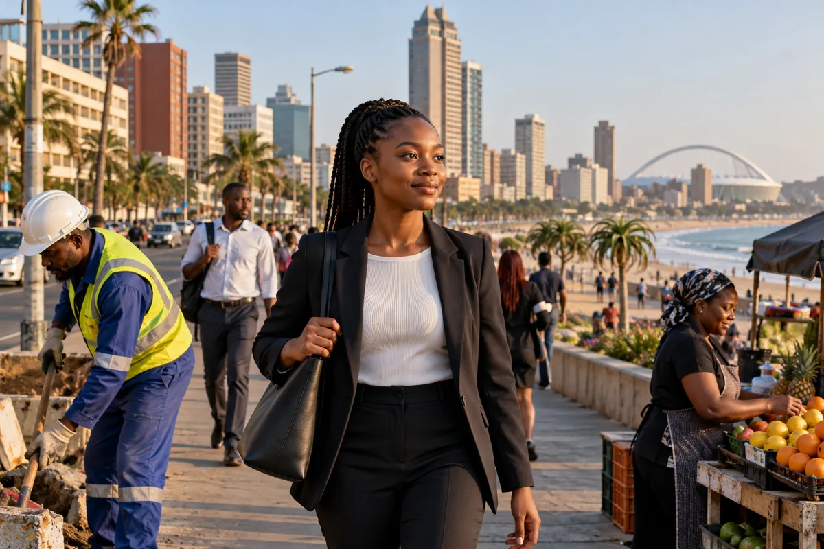 Durban job seeker checking official vacancies near a transport hub