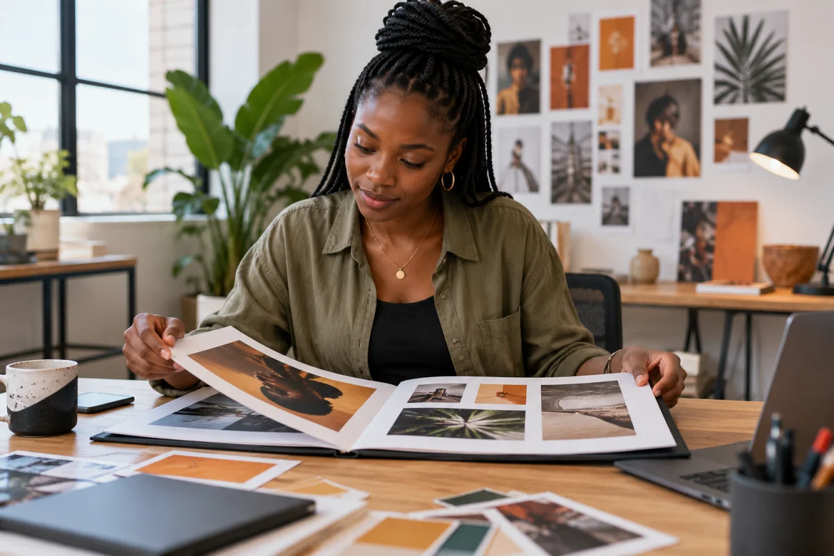 A job seeker selecting project samples and notes for a portfolio