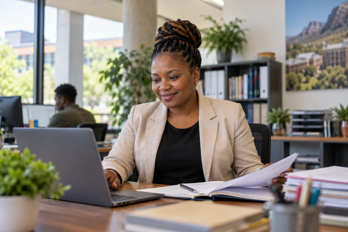 A South African graduate planning a first-job search with course notes