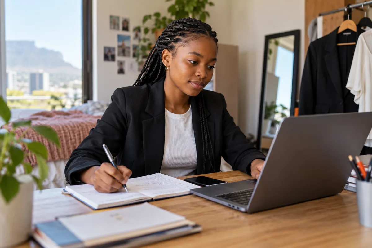 Young South African candidate exploring a work experience opportunity on a laptop